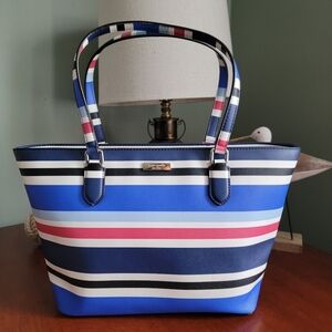 Kate Spade WKRU4294 Nautical Stripe Tote Blue White Red Summer Beach Bag
